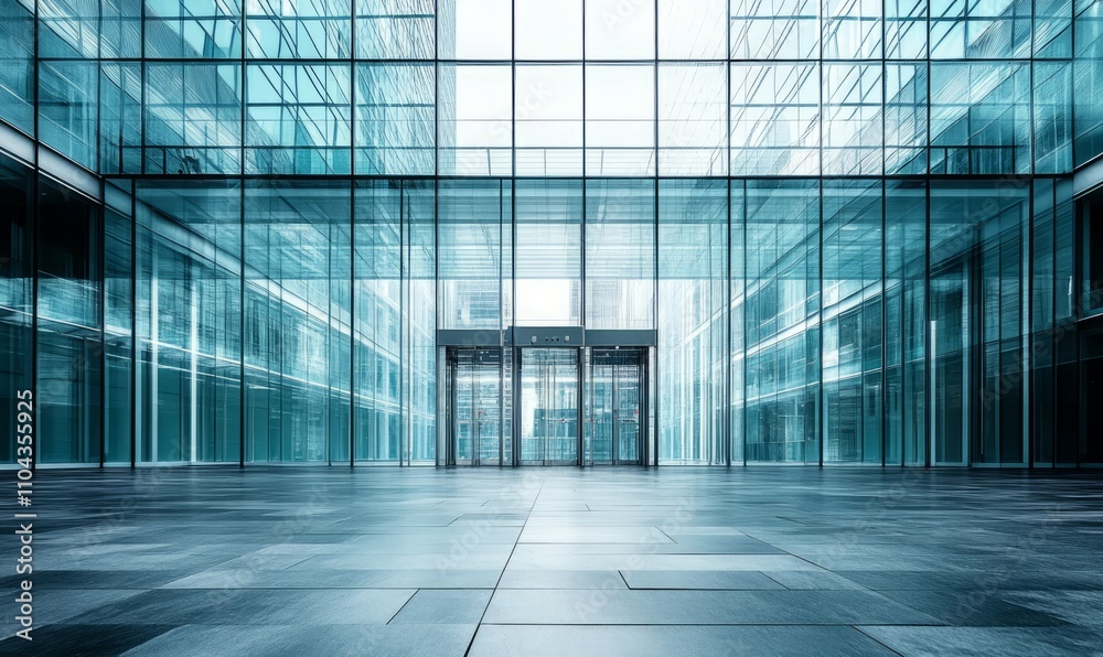 A large glass building with a large entrance A large glass building with a large entrance