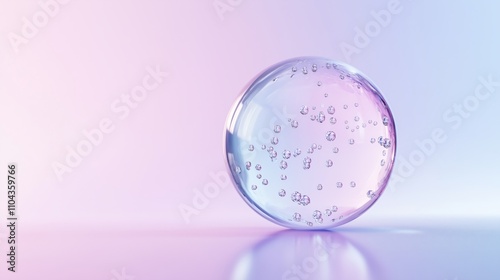 Transparent glass balls forming an abstract shape with a light purple and light blue gradient background. photo