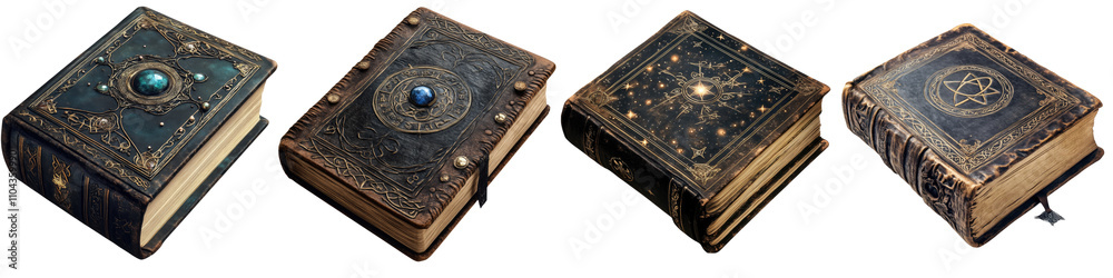 Fototapeta premium Spell Book – Book Containing Magical Spells and Instructions Isolated on Clear White Background Highly Detailed