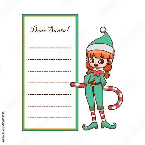 Letter to Santa Claus with a cute elf helper girl