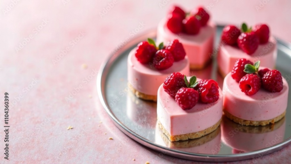 A set of small various heart-shaped cakes, decorated with ripe strawberries. Champagne in glasses. Concept for Valentine's Day, Mother's Day, Birthday A set of small various heart-shaped cakes, decorated with ripe strawberries. Champagne in glasses. Concept for Valentine's Day, Mother's Day, Birthday