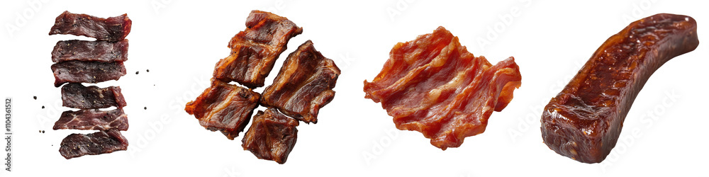 Smoked Jerky – Jerky That Has Been Smoked for an Added Rich Flavor Isolated on Clear White Background Highly Detailed Smoked Jerky – Jerky That Has Been Smoked for an Added Rich Flavor Isolated on Clear White Background Highly Detailed