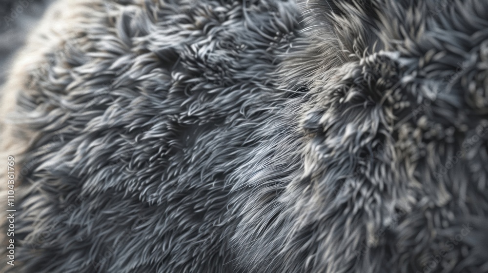 Close-up view of soft, fluffy gray fur with intricate textures and patterns. Close-up view of soft, fluffy gray fur with intricate textures and patterns.