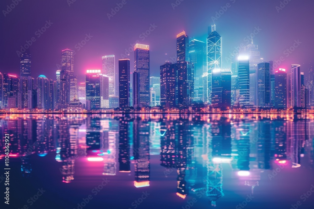 Obraz premium Neon Hues Over the City's Edge