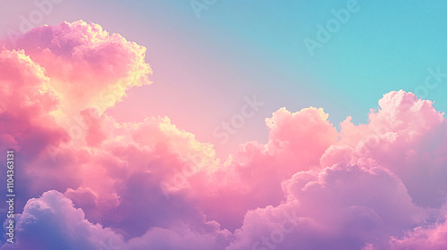 Beautiful pink and orange sky with clouds. The sky is filled with clouds and the sun is shining brightly. The sky is a beautiful and serene scene that evokes feelings of peace and tranquility