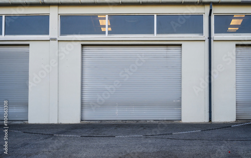 The car service building has three entrances to a garage
