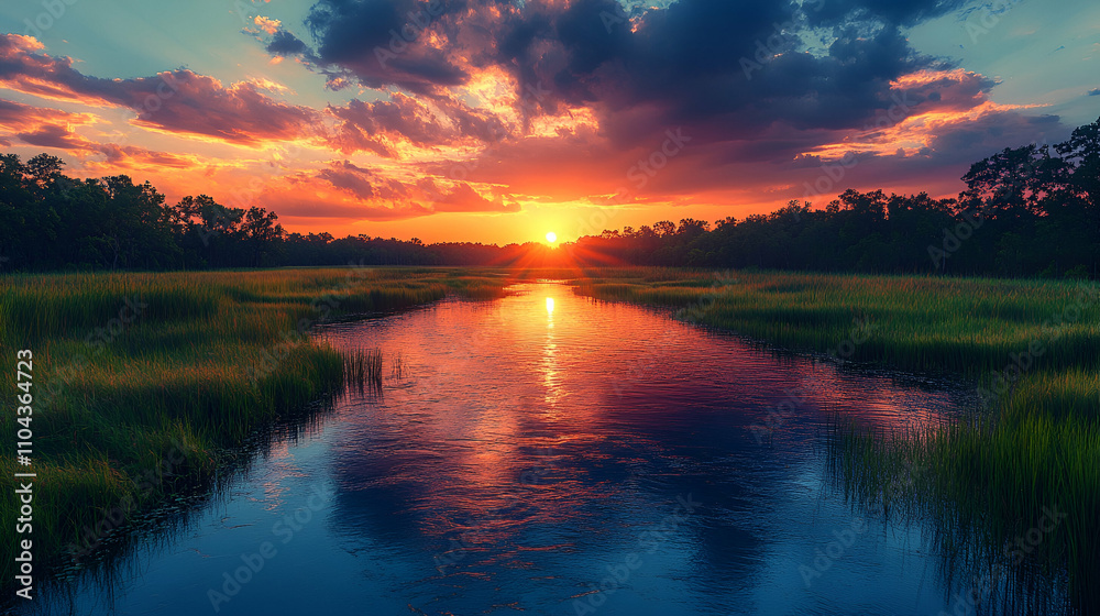 Obraz premium sunset over the river