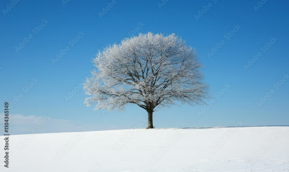 Fototapeta premium A tree stands alone in a snow-covered field