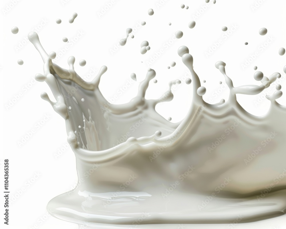 Dynamic splash of milk with droplets frozen in time, creating an artistic and fresh look. Dynamic splash of milk with droplets frozen in time, creating an artistic and fresh look.