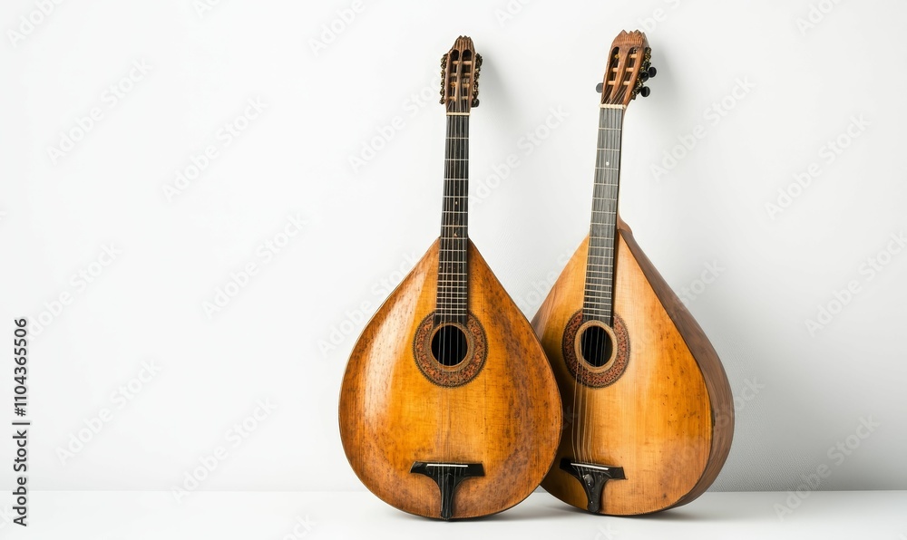 Fototapeta premium Two vintage stringed instruments, wooden bodies.
