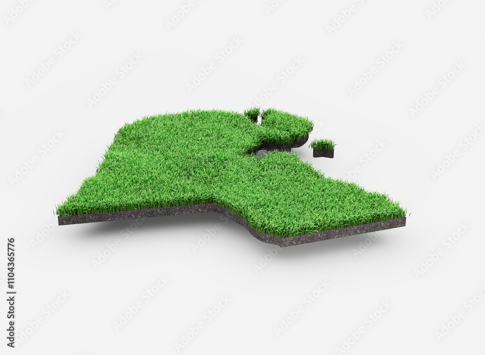 Fototapeta premium Kuwait Map Soil Land Geology Cross Section Green Grass And Rock Ground Texture 3d Illustration