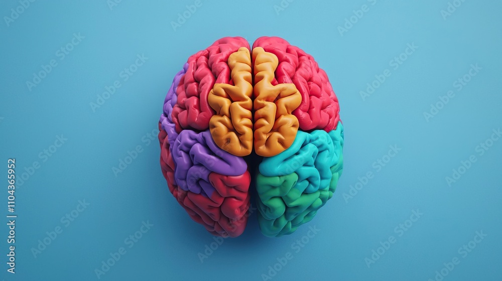 Think different unique ideas and creativity concept. Colorful Brain Illustration on Blue Background Think different unique ideas and creativity concept. Colorful Brain Illustration on Blue Background