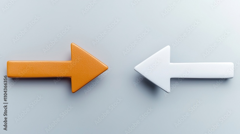 Think different unique ideas and creativity concept. Orange and White Arrows Pointing in Different Directions Think different unique ideas and creativity concept. Orange and White Arrows Pointing in Different Directions