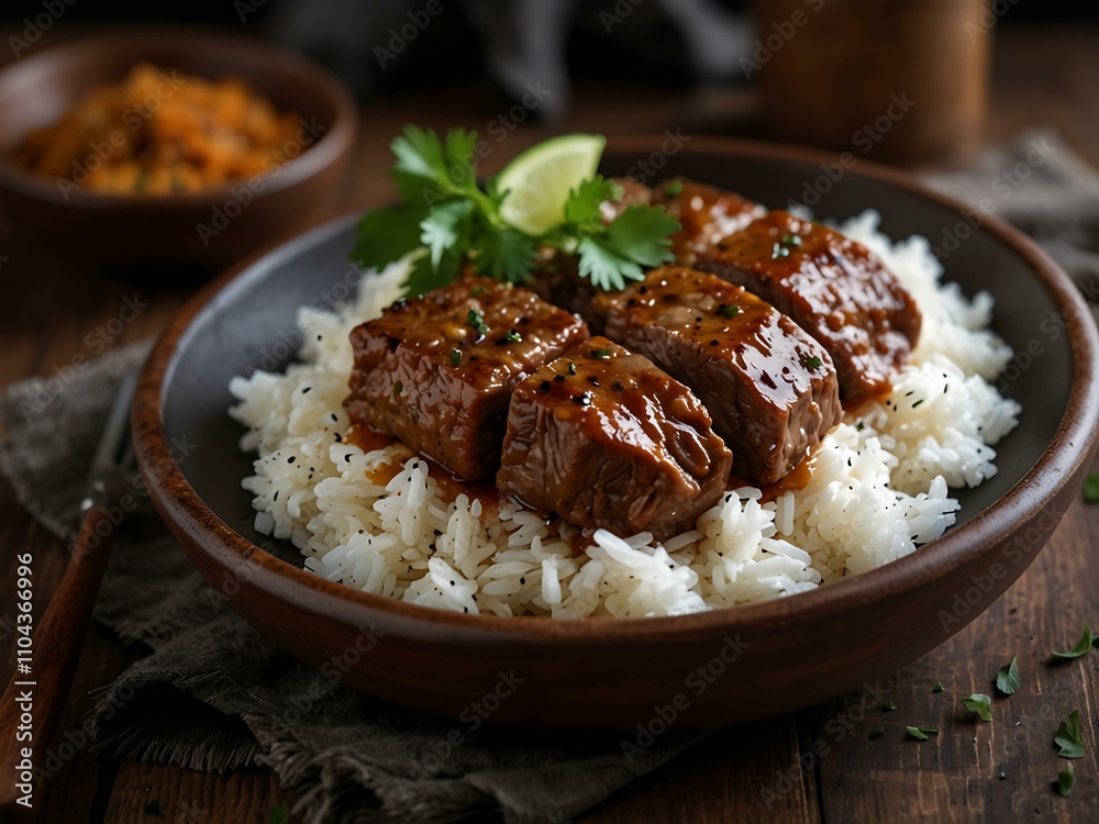 Carne Mechada with rice and herbs, a Chilean dish. Carne Mechada with rice and herbs, a Chilean dish.