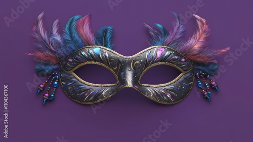 Ornate Venetian Mask Adorned With Colorful Feathers