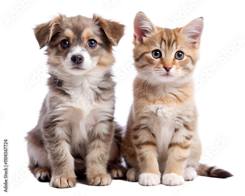 group of puppies with kitten