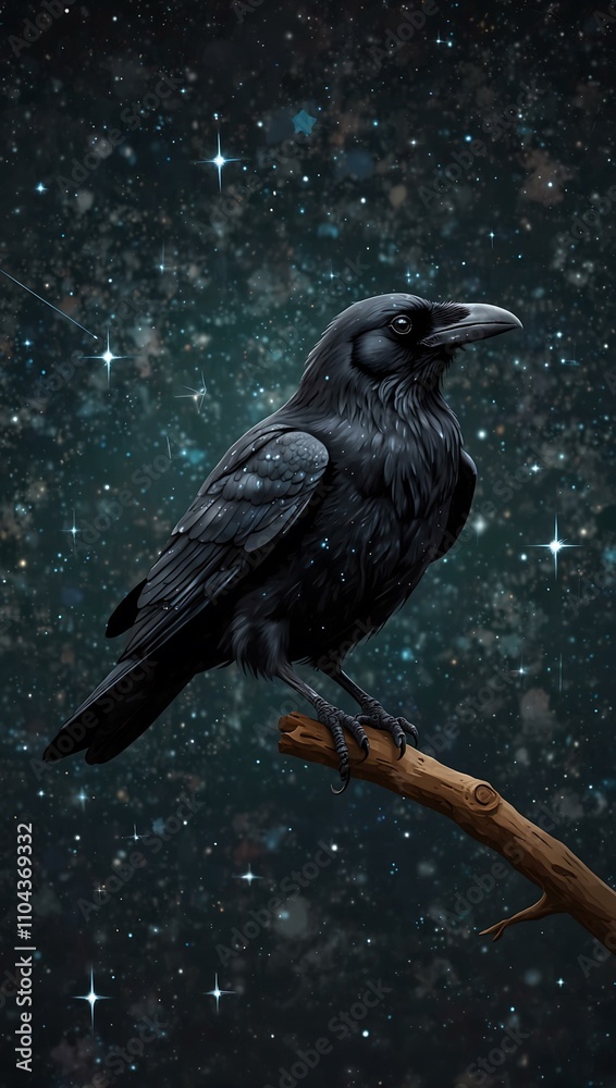 Fototapeta premium Cartoon illustration of the Raven constellation.