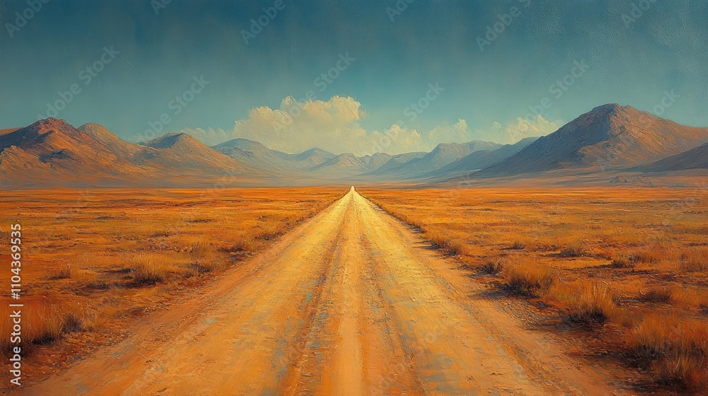 Long desert road vanishing into mountains under a vast sky. Long desert road vanishing into mountains under a vast sky.