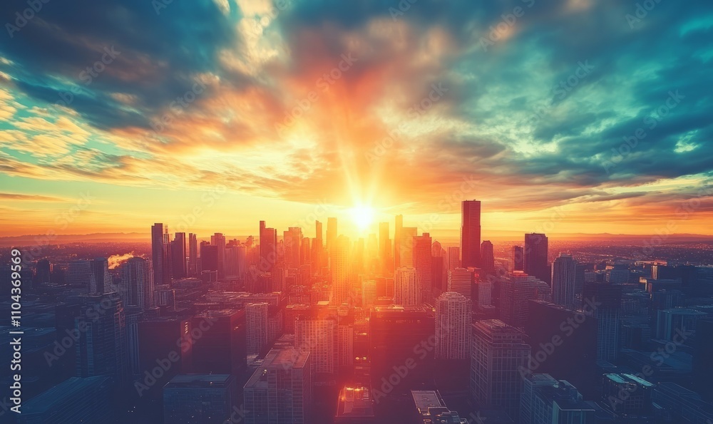 A city skyline with a beautiful sunset in the background A city skyline with a beautiful sunset in the background