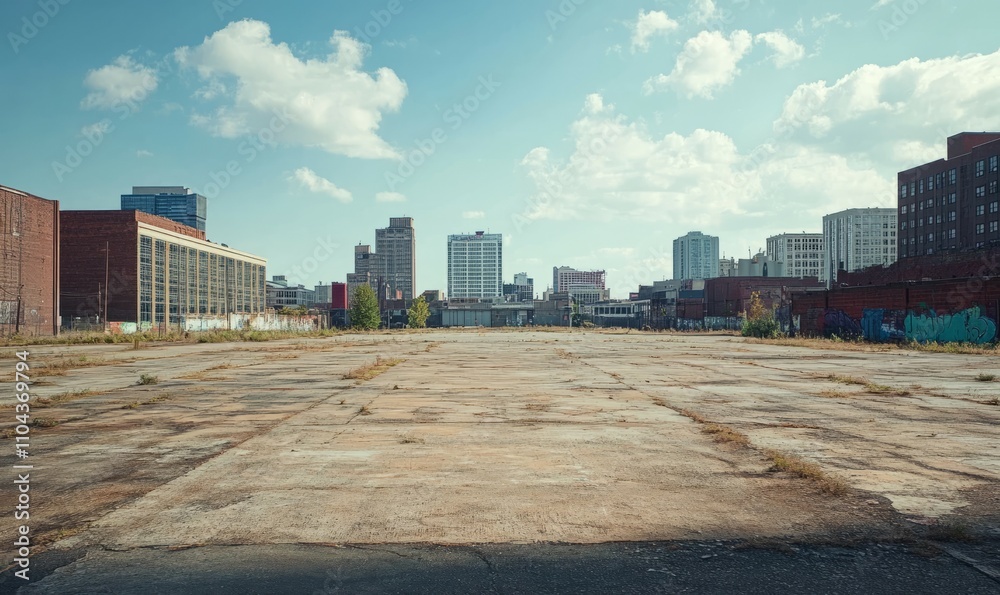 A city skyline with a large empty lot in the middle A city skyline with a large empty lot in the middle
