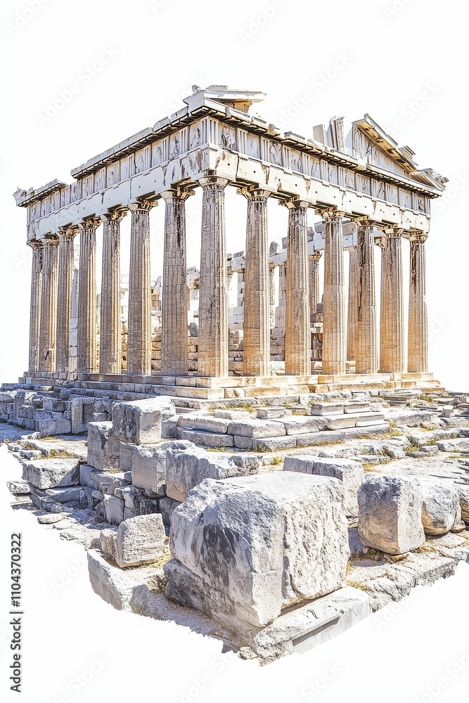 Naklejka premium Ancient stone temple ruins, columns, weathered.