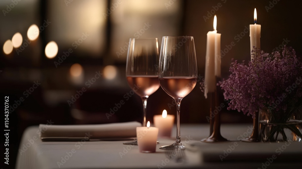Romantic Dinner Setting With Rose Wine And Candles Romantic Dinner Setting With Rose Wine And Candles