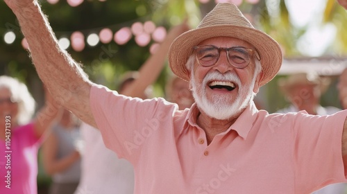 Ageless Euphoria - Diverse Group of Elderly People Dancing Together in Community, Celebrating Energy and Joy of Movement