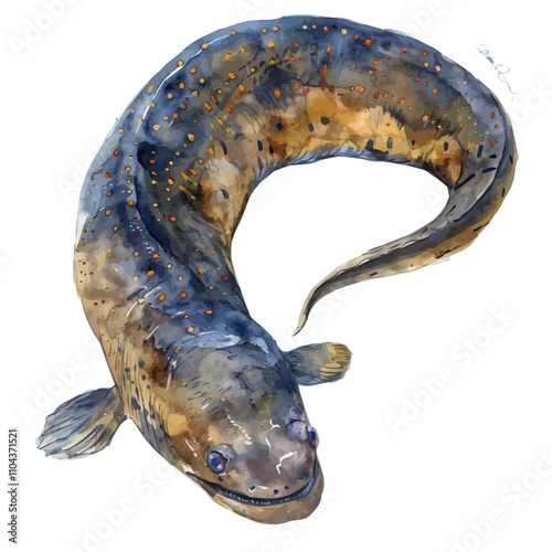 A watercolor vector of Electric Eel, isolated on a white background. Electric Eel vector.