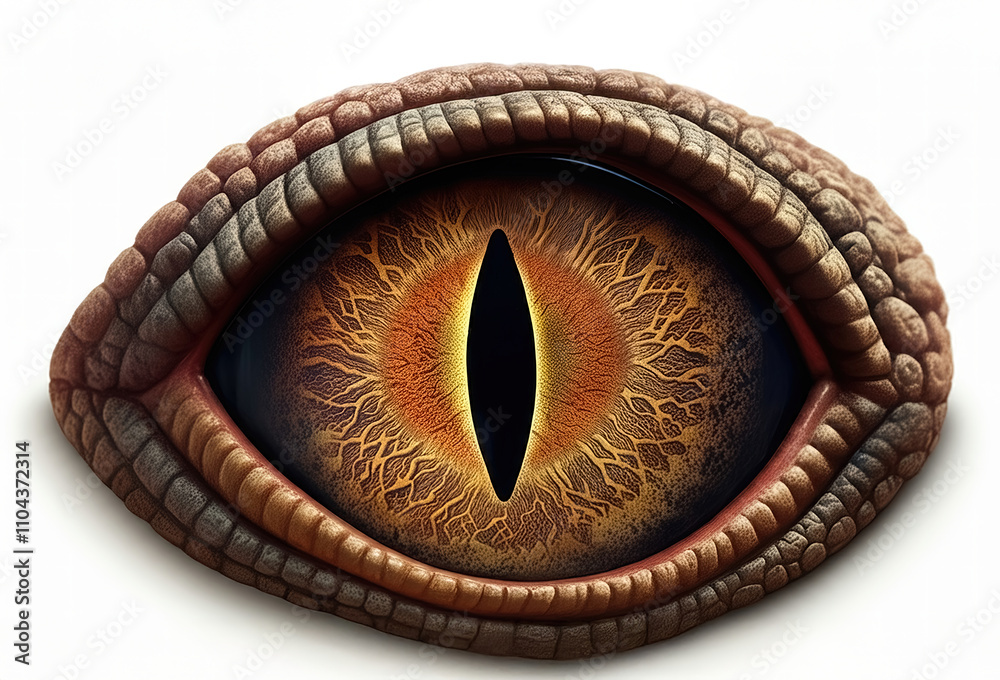 Dinosaur eye, isolated on white background, close-up.