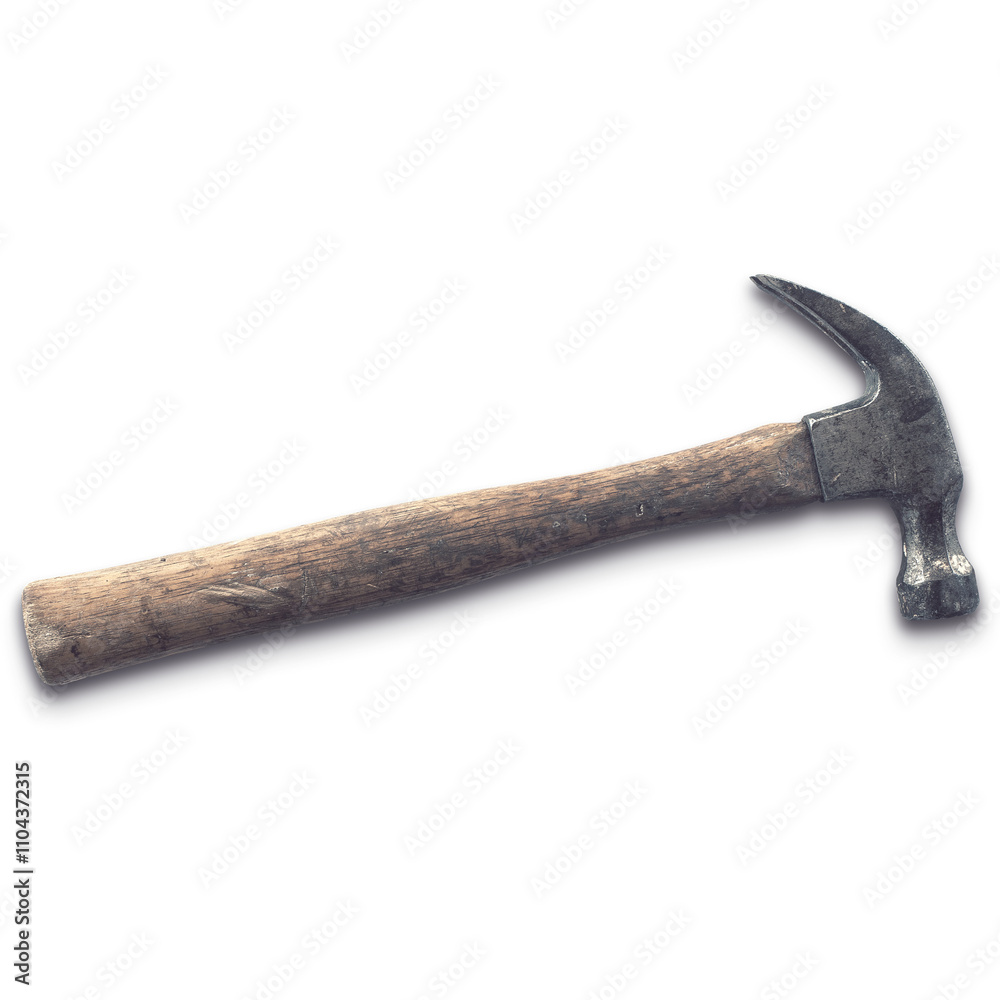 A simple claw hammer with a wooden handle, used for driving nails and removing them. A simple claw hammer with a wooden handle, used for driving nails and removing them.