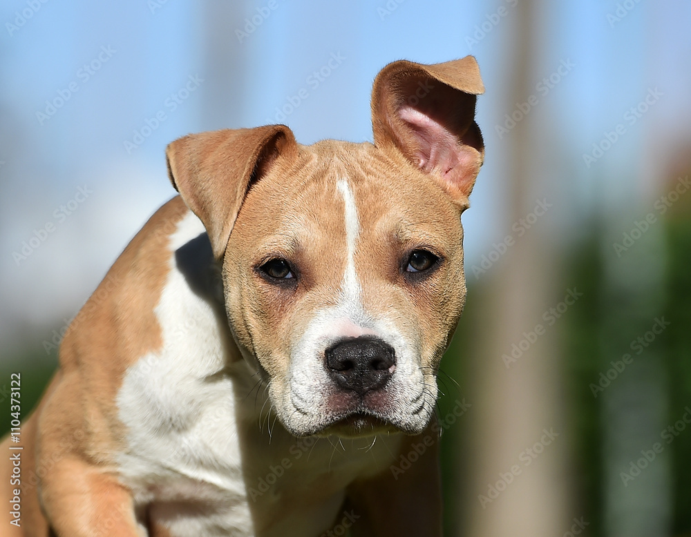 a puppy american bully dog in the field a puppy american bully dog in the field