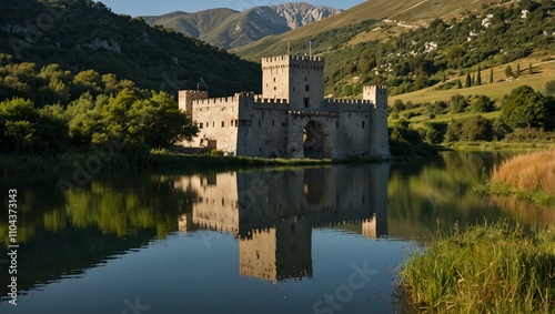 Castello Pandone and historic pond in Molise, Italy. photo