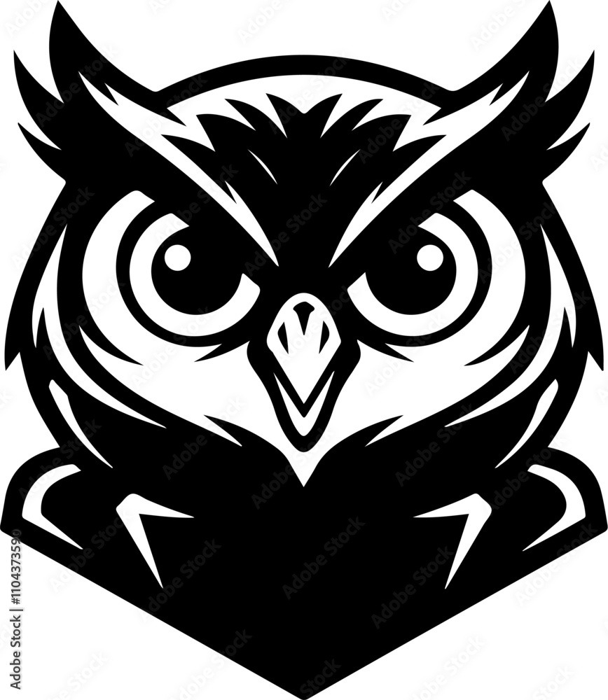 Owl head. Monochrome owl icon, sign, emblem, badge. Vector illustration Owl head. Monochrome owl icon, sign, emblem, badge. Vector illustration