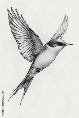 
A minimalist swallow tattoo design, using simple, clean lines to outline the bird in a sleek and modern style, with no shading or additional details