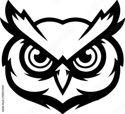 Owl head. Monochrome owl icon, sign, emblem, badge. Vector illustration photo