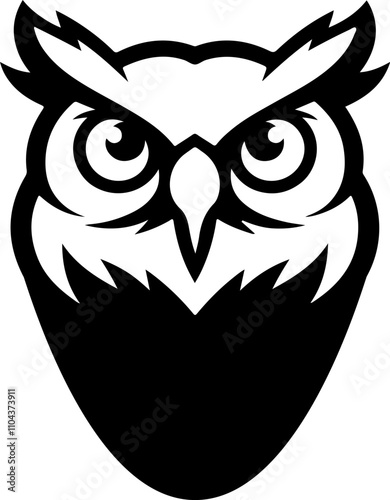 Owl head. Monochrome owl icon, sign, emblem, badge. Vector illustration photo