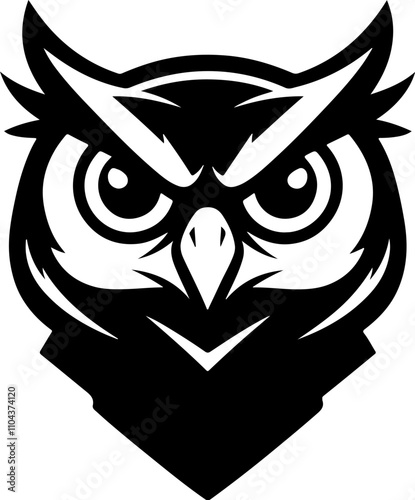 Owl head. Monochrome owl icon, sign, emblem, badge. Vector illustration photo