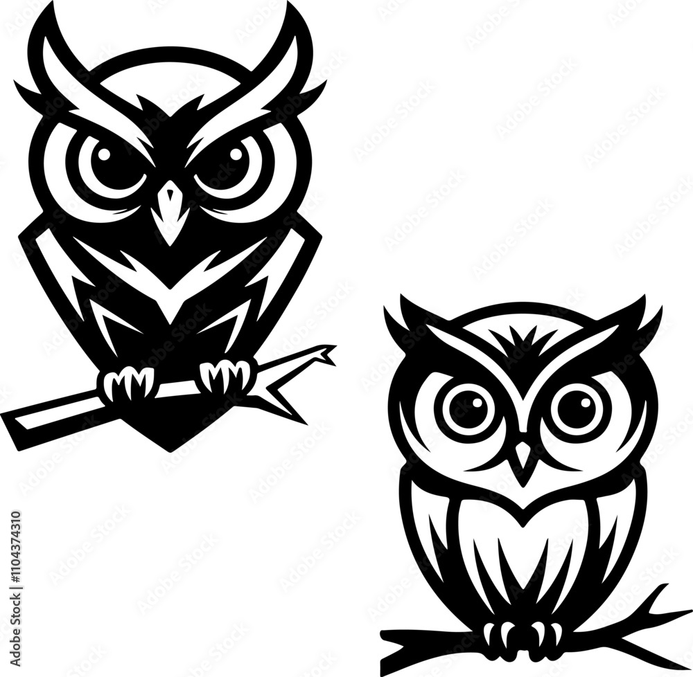 Fototapeta premium Owl head. Monochrome owl icon, sign, emblem, badge. Vector illustration
