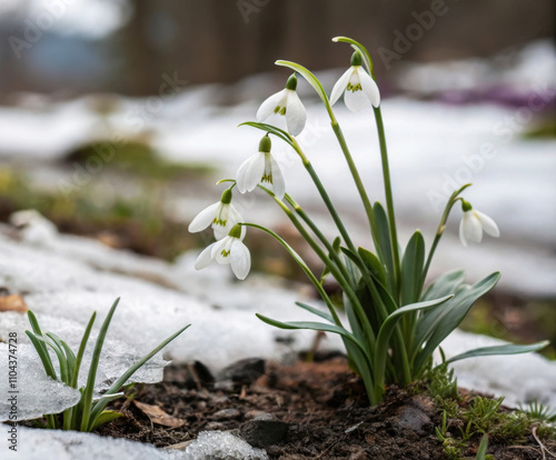 Wallpaper Mural Delicate snowdrops sprouting through snow. Snowdrops blooming amidst melting snow.  Torontodigital.ca
