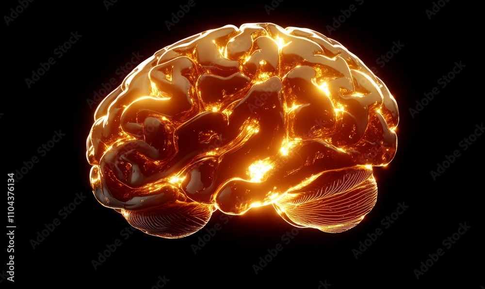 A glowing, a human brain against a dark background A glowing, a human brain against a dark background