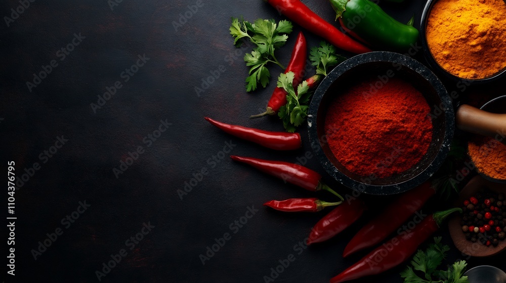 Vibrant Spices and Chili Peppers Culinary Still Life Photography Vibrant Spices and Chili Peppers Culinary Still Life Photography