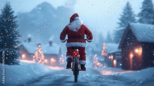 Christmas celebration santa's bicycle adventure in a snowy village wonderland