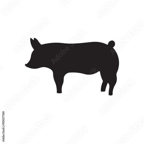 Pig silhouette flat icon vector design illustration, animal silhouette illustration, isolated on white background. 