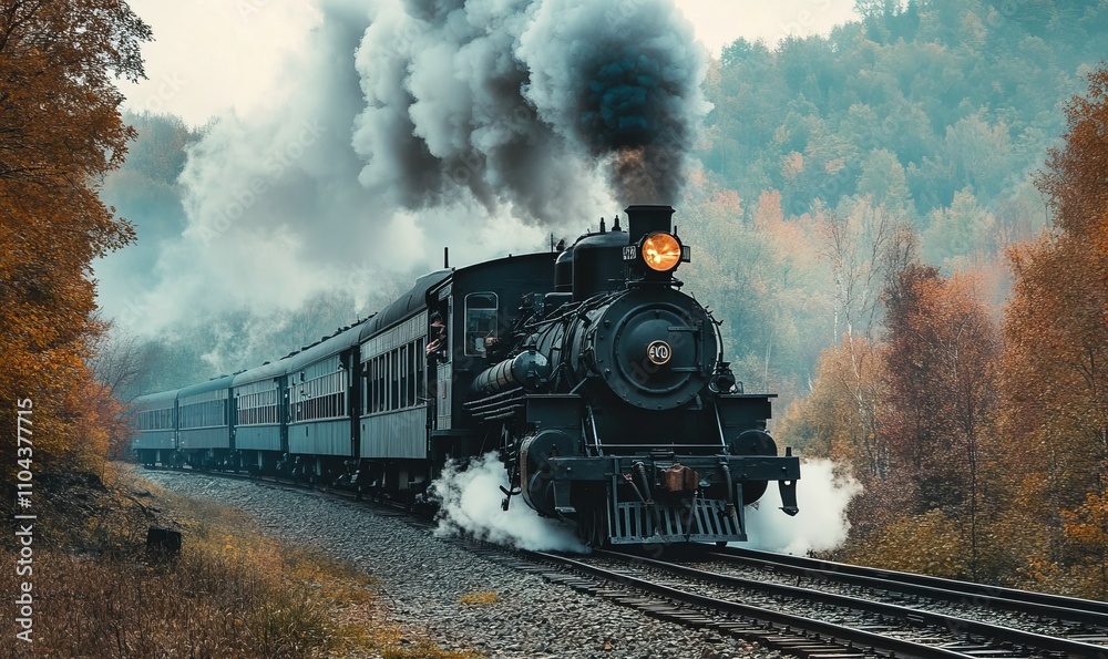 Obraz premium A train is on a track with smoke coming out of the engine