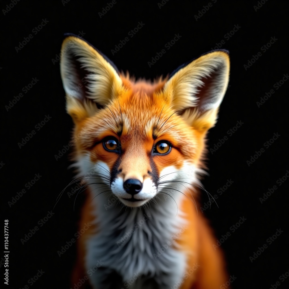 Obraz premium Portrait of a Red Fox with Striking Orange Fur and Intense Eyes on a Black Background – Wildlife Photography