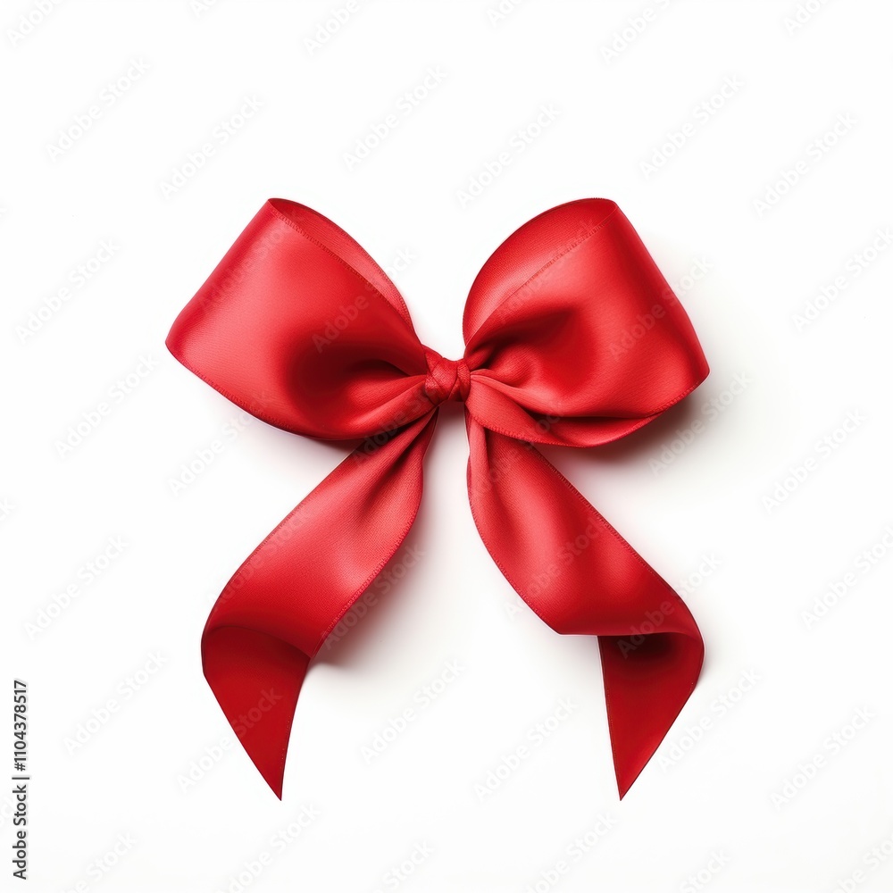 A beautiful, glossy red satin bow with flowing ribbons, perfect for gift wrapping and festive occasions.