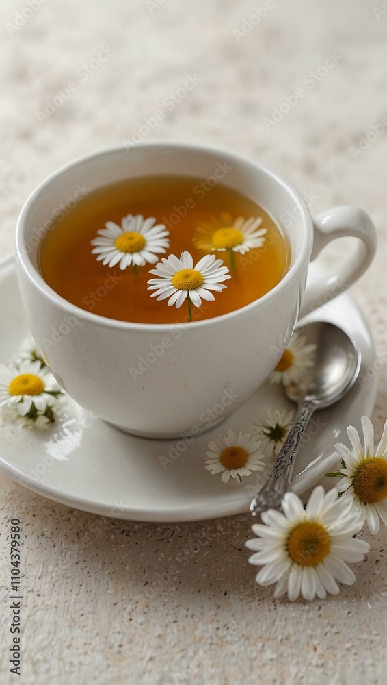 Chamomile tea cup on a white background. Chamomile tea cup on a white background.