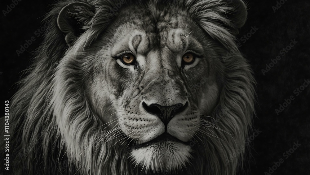 Naklejka premium Charcoal drawing of a lion's head.