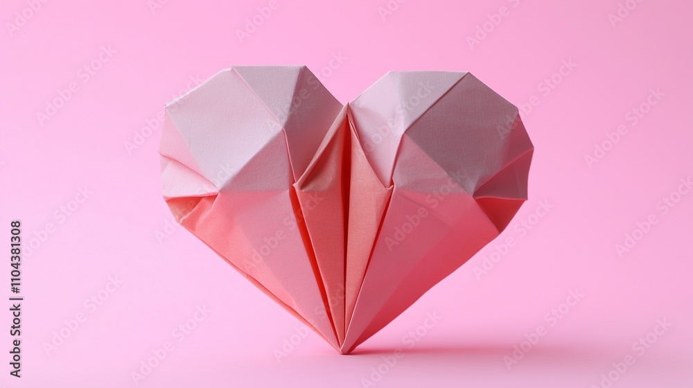 origami heart for valentines day isolated on pink background origami heart for valentines day isolated on pink background