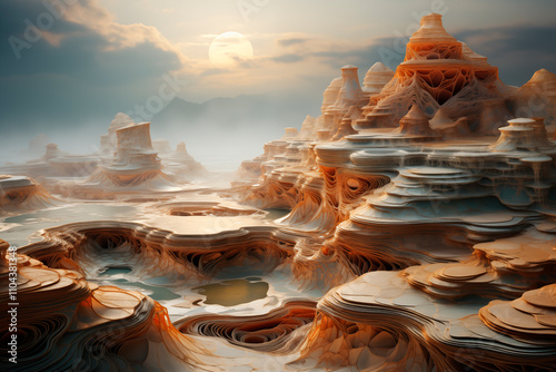Surreal geological cross-section depicting layered historical epochs - Generative AI